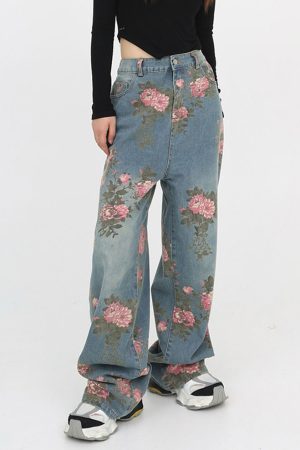 Cute Everyday Outfits, Outfit Inspo Casual Cottagecore Rose Print Wide Jeans