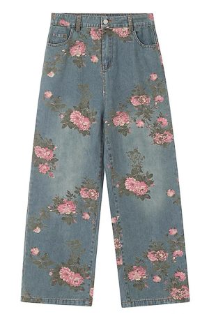 Cute Everyday Outfits, Outfit Inspo Casual Cottagecore Rose Print Wide Jeans