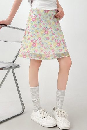 Cute Everyday Outfits, Outfit Inspo Casual Cottagecore Sheer Floral Print Skirt