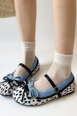 Cute Everyday Outfits, Outfit Inspo Casual Cow Print Mary Jane Ballet Flats