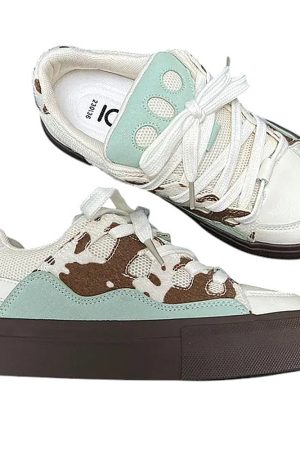 Cute Everyday Outfits, Outfit Inspo Casual Cow Print Skater Sneakers