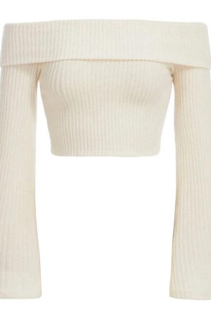 Cute Everyday Outfits, Outfit Inspo Casual Cozy Days Off Shoulder Knit Top