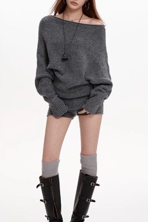 Cute Everyday Outfits, Outfit Inspo Casual Cozy Days Off-Shoulder Loose Sweater