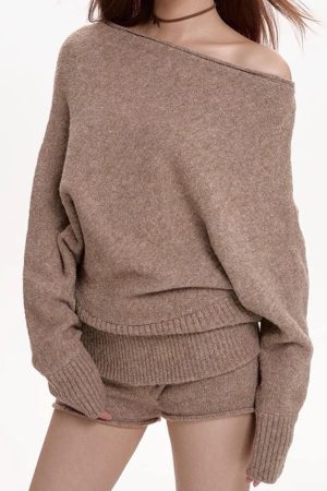 Cute Everyday Outfits, Outfit Inspo Casual Cozy Days Off-Shoulder Loose Sweater