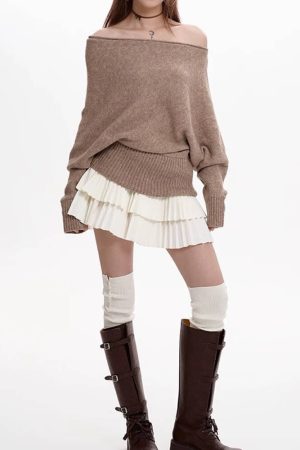 Cute Everyday Outfits, Outfit Inspo Casual Cozy Days Off-Shoulder Loose Sweater