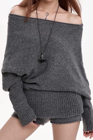 Cute Everyday Outfits, Outfit Inspo Casual Cozy Days Off-Shoulder Loose Sweater