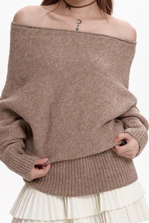 Cute Everyday Outfits, Outfit Inspo Casual Cozy Days Off-Shoulder Loose Sweater