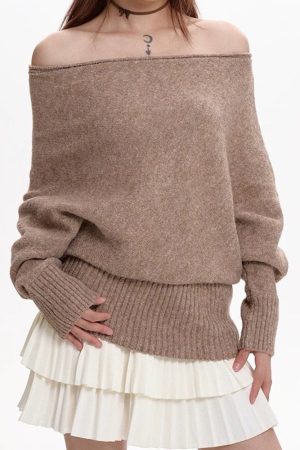 Cute Everyday Outfits, Outfit Inspo Casual Cozy Days Off-Shoulder Loose Sweater