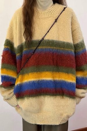 Cute Everyday Outfits, Outfit Inspo Casual Cozy Up Striped Oversized Knit Sweater