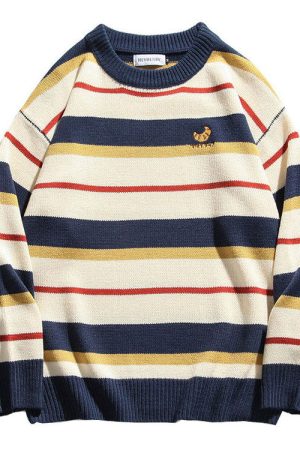 Cute Everyday Outfits, Outfit Inspo Casual Croissant Embridery Striped Pullover