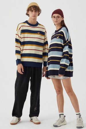 Cute Everyday Outfits, Outfit Inspo Casual Croissant Embridery Striped Pullover