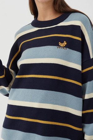 Cute Everyday Outfits, Outfit Inspo Casual Croissant Embridery Striped Pullover