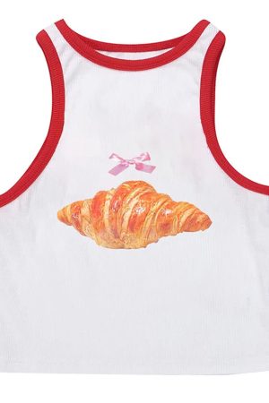 Cute Everyday Outfits, Outfit Inspo Casual Croissant Print Ringer Top