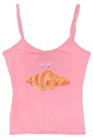 Cute Everyday Outfits, Outfit Inspo Casual Croissant Print Y2K Tank Top