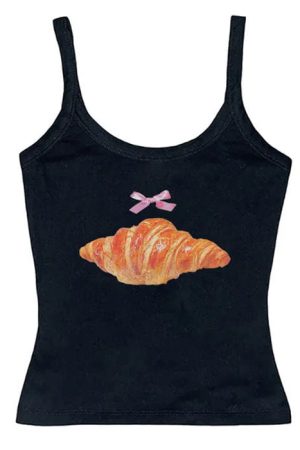 Cute Everyday Outfits, Outfit Inspo Casual Croissant Print Y2K Tank Top