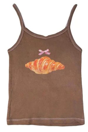 Cute Everyday Outfits, Outfit Inspo Casual Croissant Print Y2K Tank Top