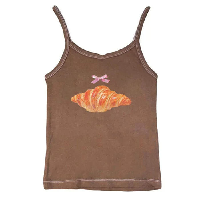 Cute Everyday Outfits, Outfit Inspo Casual Croissant Print Y2K Tank Top