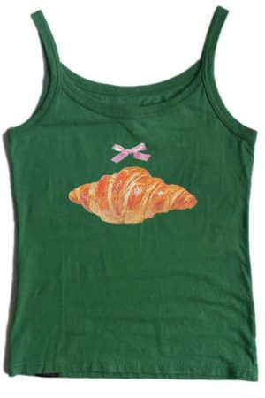 Cute Everyday Outfits, Outfit Inspo Casual Croissant Print Y2K Tank Top