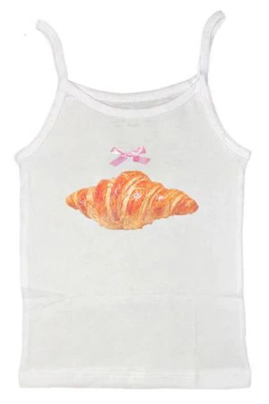 Cute Everyday Outfits, Outfit Inspo Casual Croissant Print Y2K Tank Top