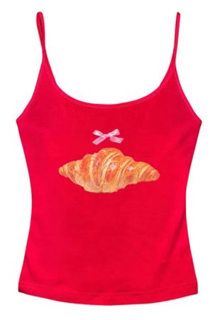 Cute Everyday Outfits, Outfit Inspo Casual Croissant Print Y2K Tank Top