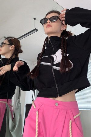 Cute Everyday Outfits, Outfit Inspo Casual Cyber Star Zip Up Top