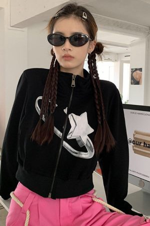 Cute Everyday Outfits, Outfit Inspo Casual Cyber Star Zip Up Top