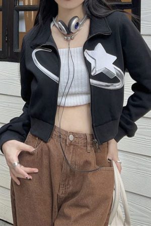 Cute Everyday Outfits, Outfit Inspo Casual Cyber Star Zip Up Top