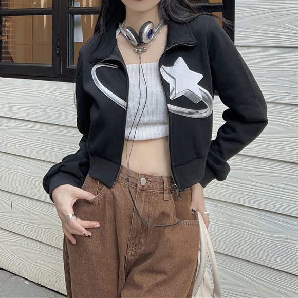 Cute Everyday Outfits, Outfit Inspo Casual Cyber Star Zip Up Top