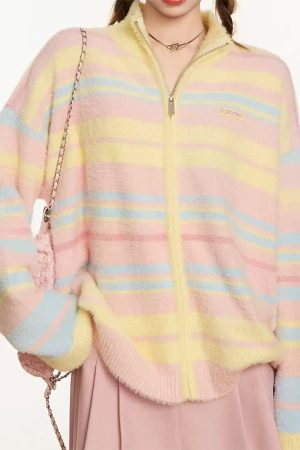 Cute Everyday Outfits, Outfit Inspo Casual Danish Pastel Striped Zip-Up Jumper