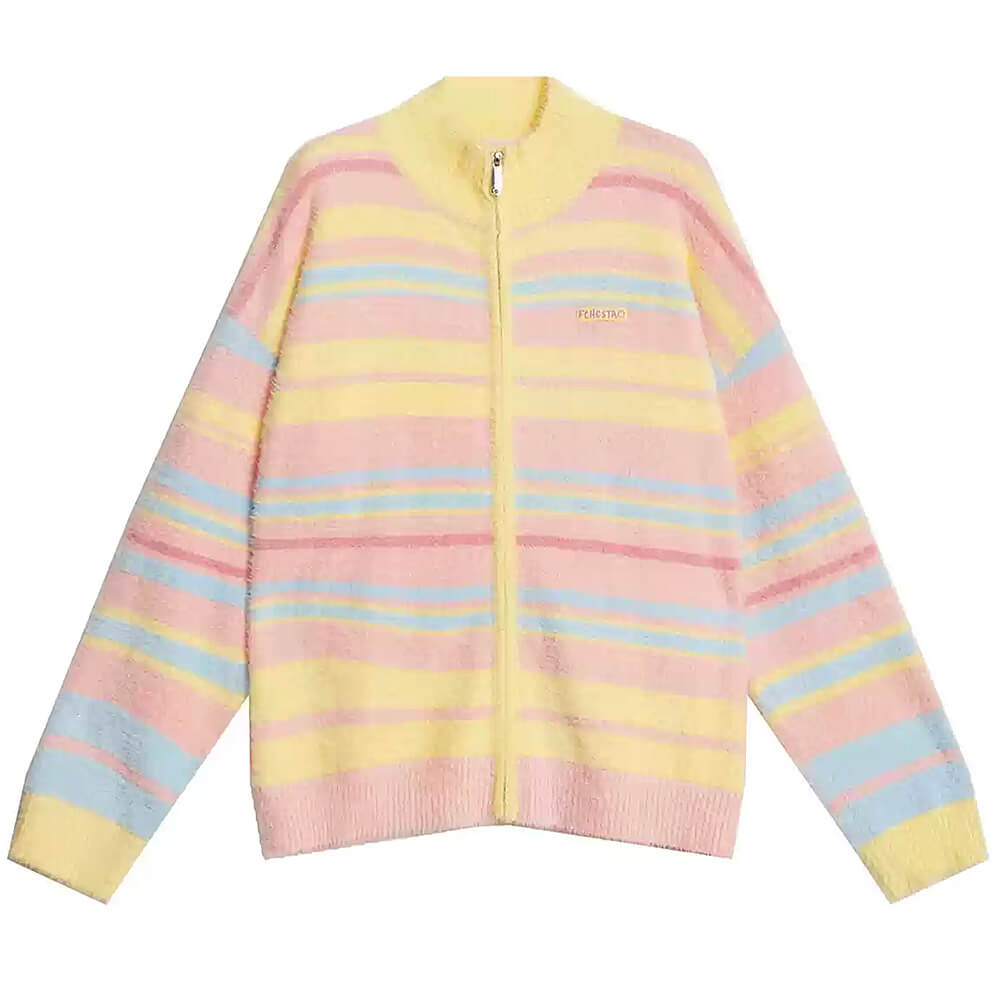 Cute Everyday Outfits, Outfit Inspo Casual Danish Pastel Striped Zip-Up Jumper