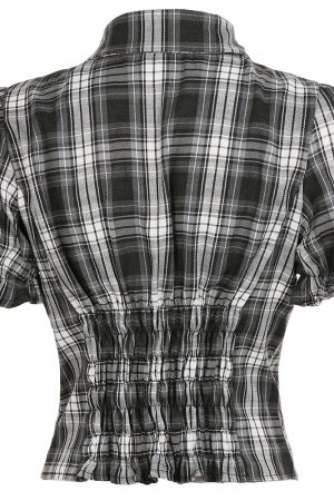 Cute Everyday Outfits, Outfit Inspo Casual Dark Academia Puff Sleeve Plaid Shirt