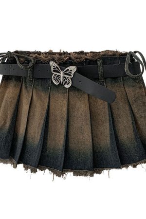 Cute Everyday Outfits, Outfit Inspo Casual Denim Distressed Pleated Mini Skirt