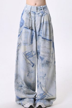 Cute Everyday Outfits, Outfit Inspo Casual Denim Effect Print Trousers