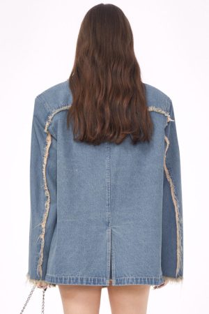 Cute Everyday Outfits, Outfit Inspo Casual Distressed Denim Blazer in Blue