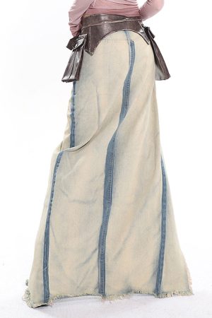 Cute Everyday Outfits, Outfit Inspo Casual Distressed Denim Maxi Skirt