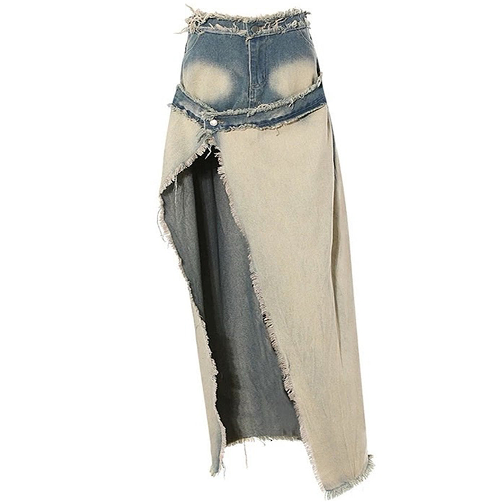 Cute Everyday Outfits, Outfit Inspo Casual Distressed Denim Maxi Skirt