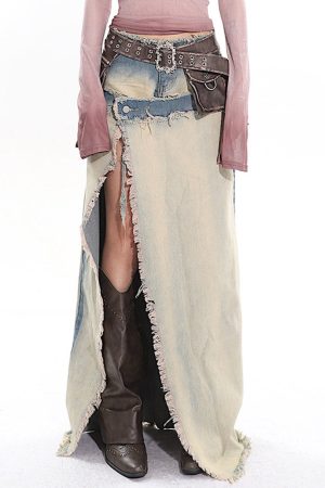 Cute Everyday Outfits, Outfit Inspo Casual Distressed Denim Maxi Skirt