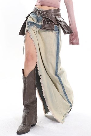 Cute Everyday Outfits, Outfit Inspo Casual Distressed Denim Maxi Skirt