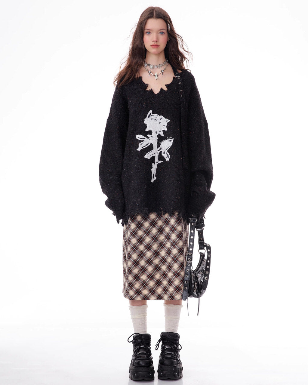 Cute Everyday Outfits, Outfit Inspo Casual Distressed Rose Print Sweater Cute Everyday Outfits, Outfit Inspo Casual Distressed Rose Print Sweater