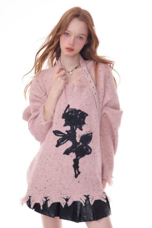 Cute Everyday Outfits, Outfit Inspo Casual Distressed Rose Print Sweater