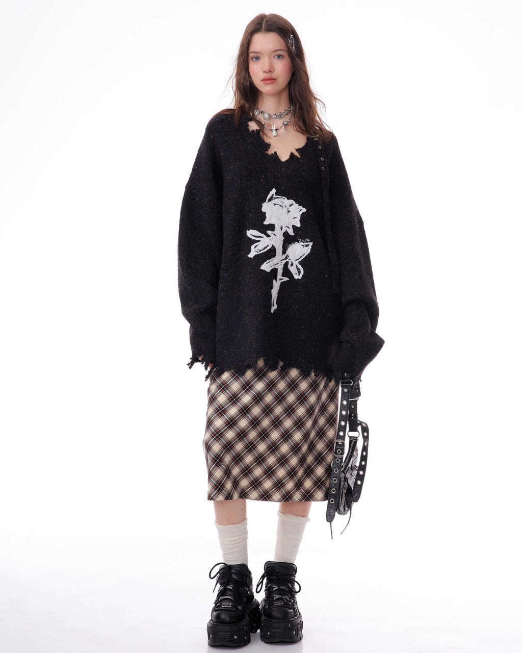 Cute Everyday Outfits, Outfit Inspo Casual Distressed Rose Print Sweater Cute Everyday Outfits, Outfit Inspo Casual Distressed Rose Print Sweater