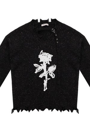 Cute Everyday Outfits, Outfit Inspo Casual Distressed Rose Print Sweater