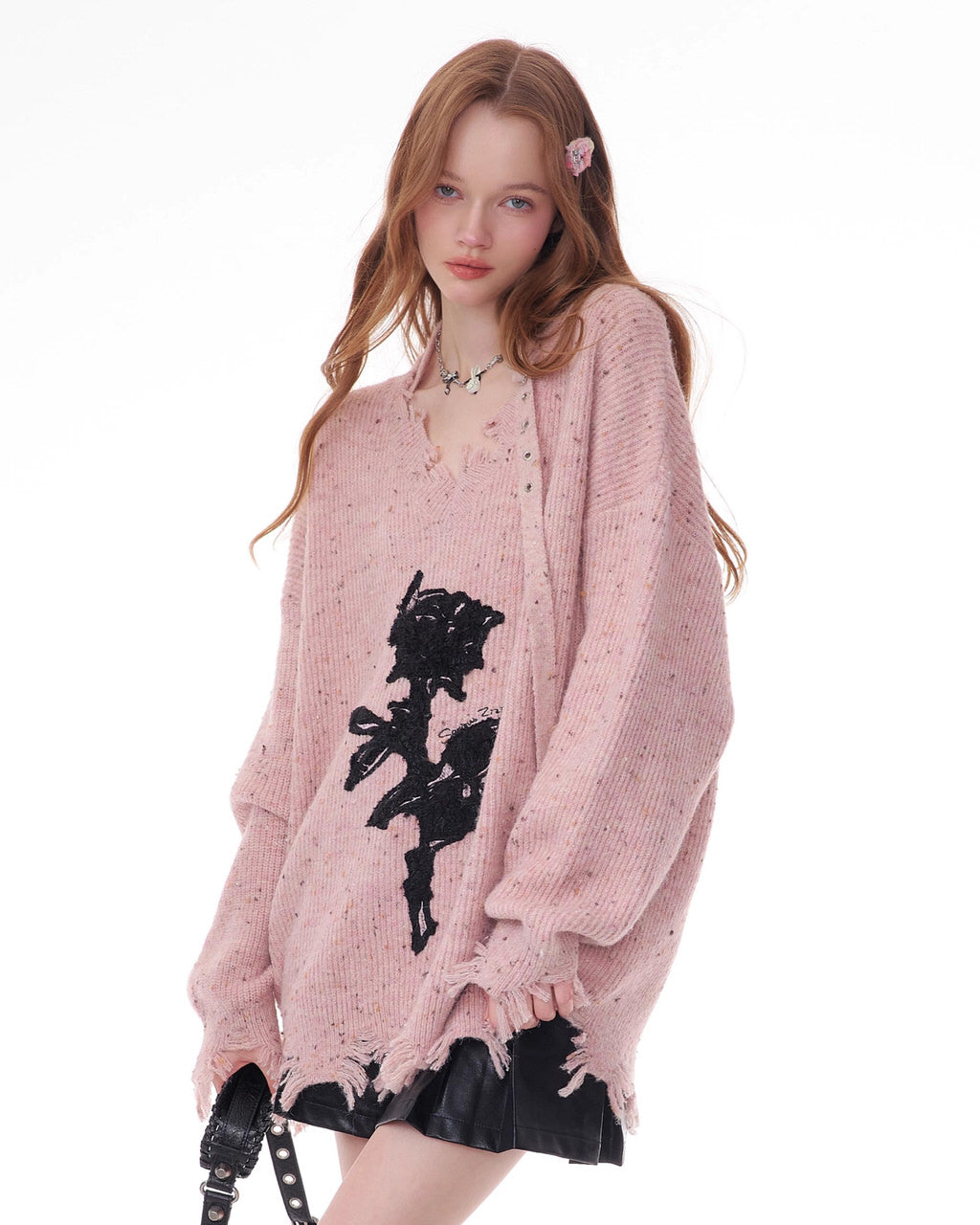 Cute Everyday Outfits, Outfit Inspo Casual Distressed Rose Print Sweater Cute Everyday Outfits, Outfit Inspo Casual Distressed Rose Print Sweater