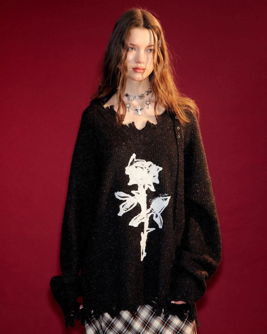 Cute Everyday Outfits, Outfit Inspo Casual Distressed Rose Print Sweater Cute Everyday Outfits, Outfit Inspo Casual Distressed Rose Print Sweater