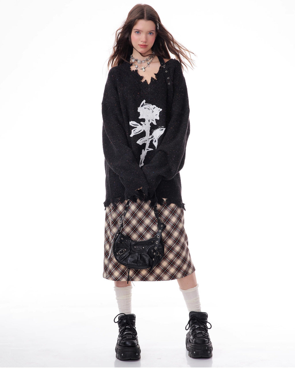 Cute Everyday Outfits, Outfit Inspo Casual Distressed Rose Print Sweater Cute Everyday Outfits, Outfit Inspo Casual Distressed Rose Print Sweater