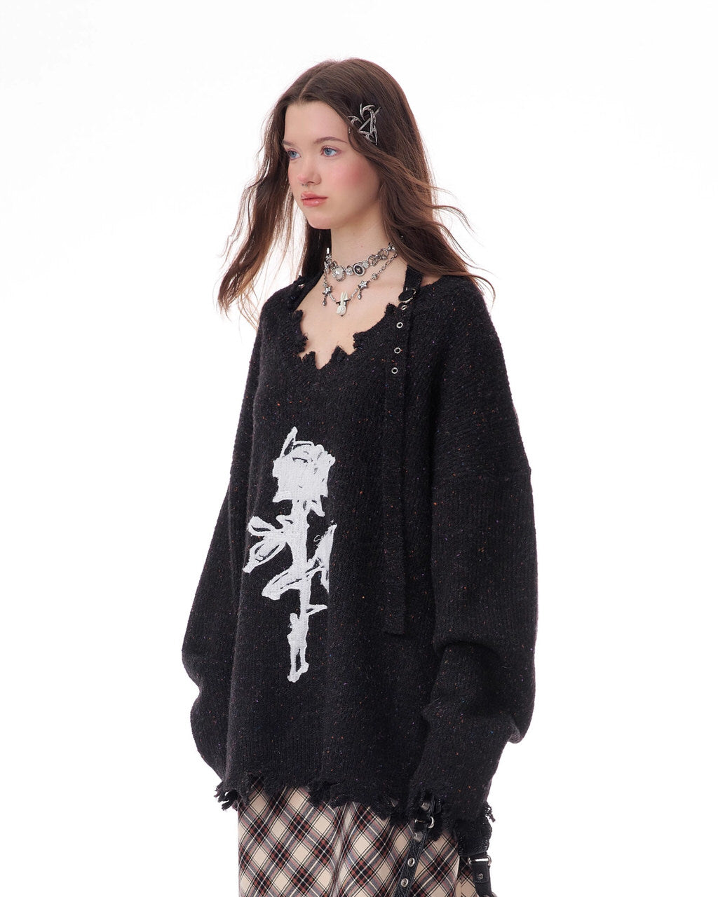 Cute Everyday Outfits, Outfit Inspo Casual Distressed Rose Print Sweater Cute Everyday Outfits, Outfit Inspo Casual Distressed Rose Print Sweater