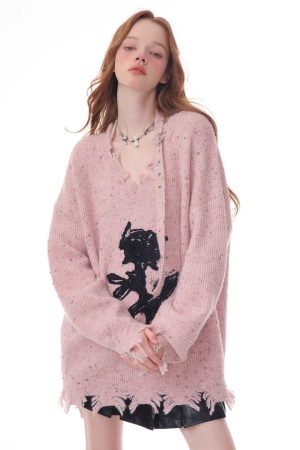 Cute Everyday Outfits, Outfit Inspo Casual Distressed Rose Print Sweater