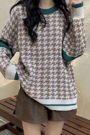 Cute Everyday Outfits, Outfit Inspo Casual Dogtooth Check Grandma Sweater