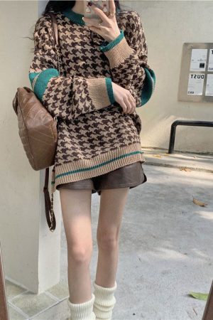 Cute Everyday Outfits, Outfit Inspo Casual Dogtooth Check Grandma Sweater