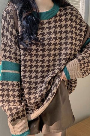 Cute Everyday Outfits, Outfit Inspo Casual Dogtooth Check Grandma Sweater